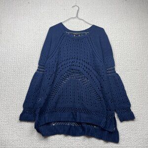 Y2K BCBG Maxazria Jaycee Sweater Blue Crochet Open Knit Boho Dark Blue Wom L
